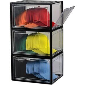 Baseball Cap Organizer Clear Hat Storage Box Magnetic Door Stackable Holder